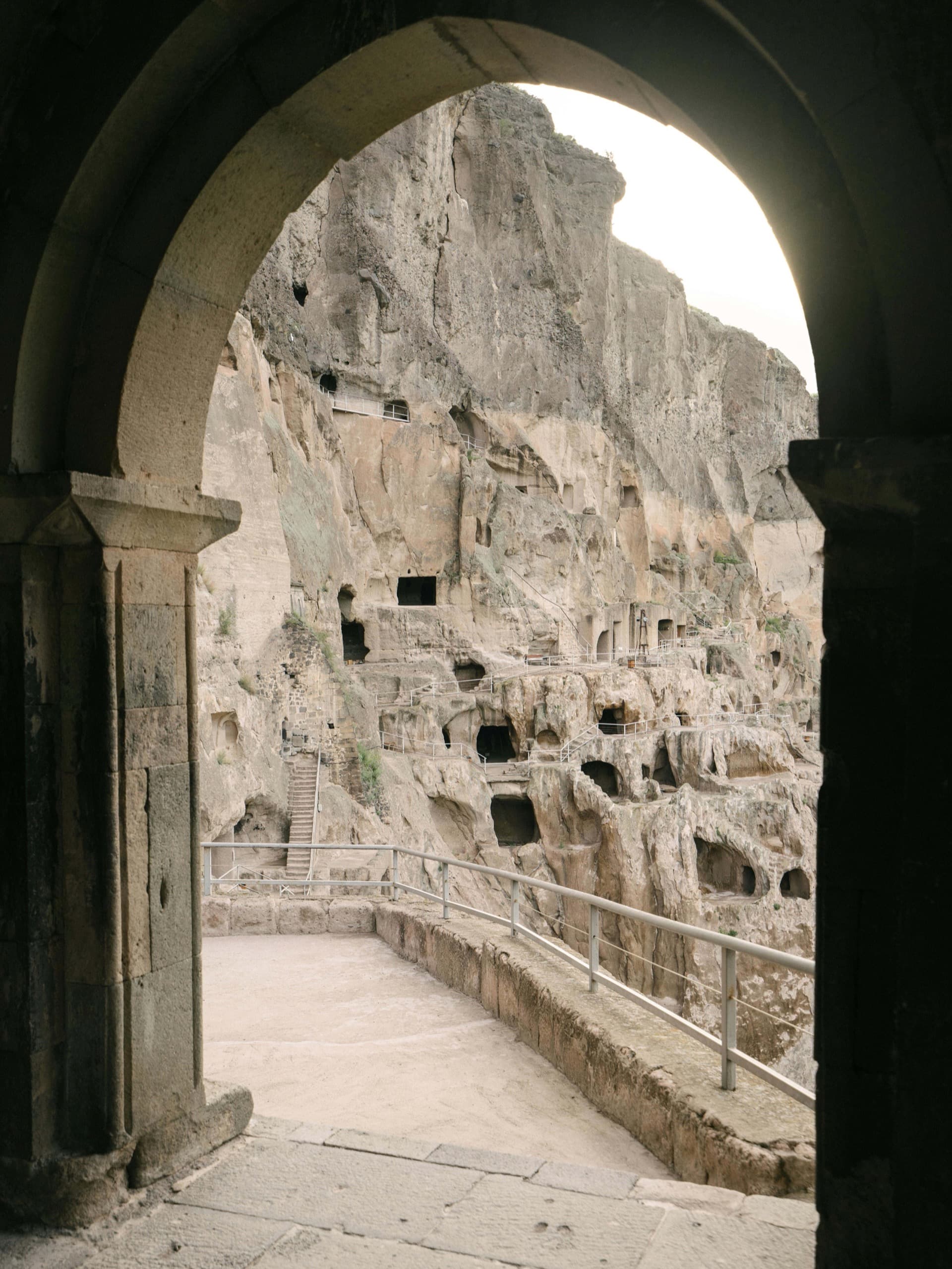 Vardzia cave monastery entrance showing carved chambers and passages in rock face from Queen Tamar's era
